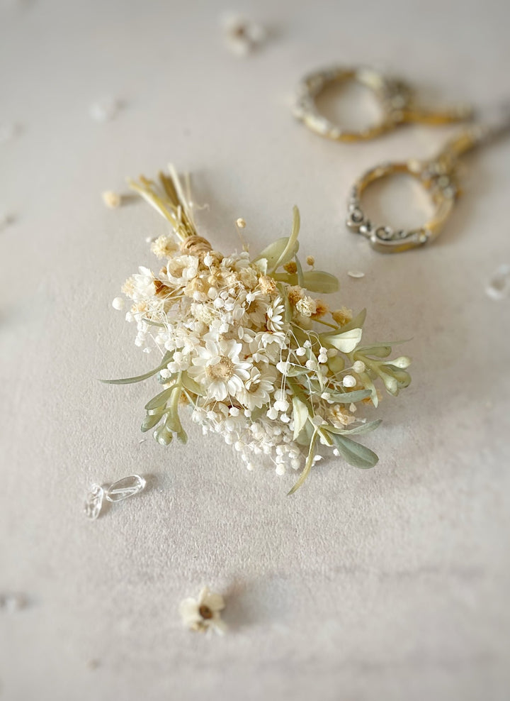 Bridal Boutonniere – Gypsophila and Ixodia Wedding Boutonniere – handmade floral hair accessory by magaela