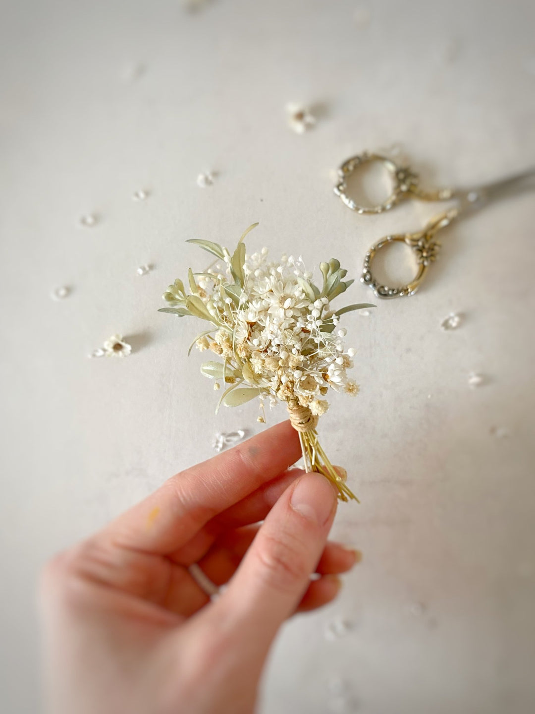 Bridal Boutonniere – Gypsophila and Ixodia Wedding Boutonniere – handmade floral hair accessory by magaela