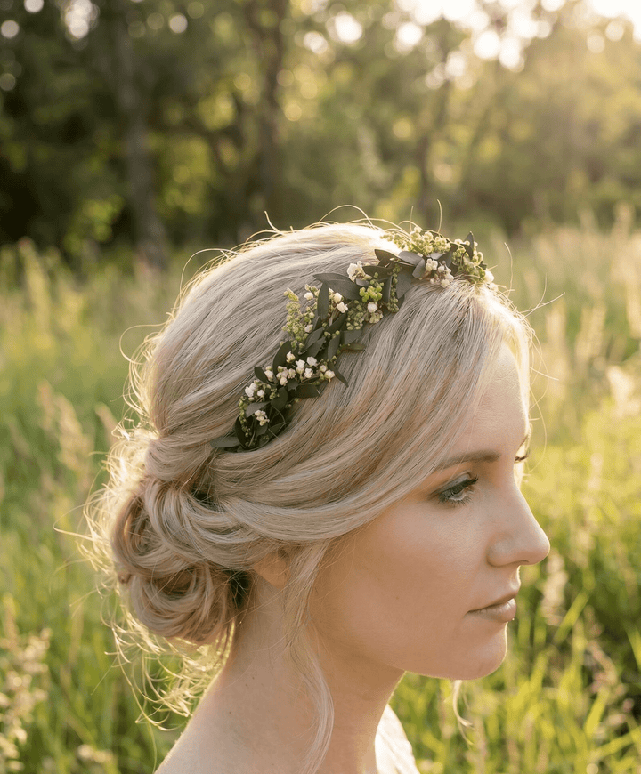 Eucalyptus Wedding Headband: Greenery Flower Crown, Baby's Breath – handmade floral hair accessory by magaela