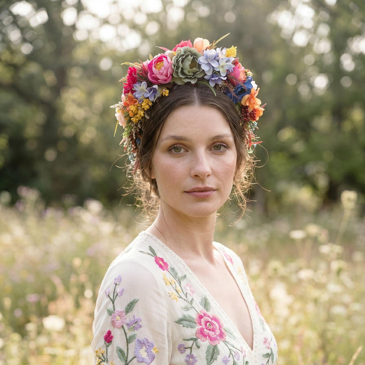 Colorful Floral Headband: Summer Wedding Bridal Headpiece – handmade floral hair accessory by magaela