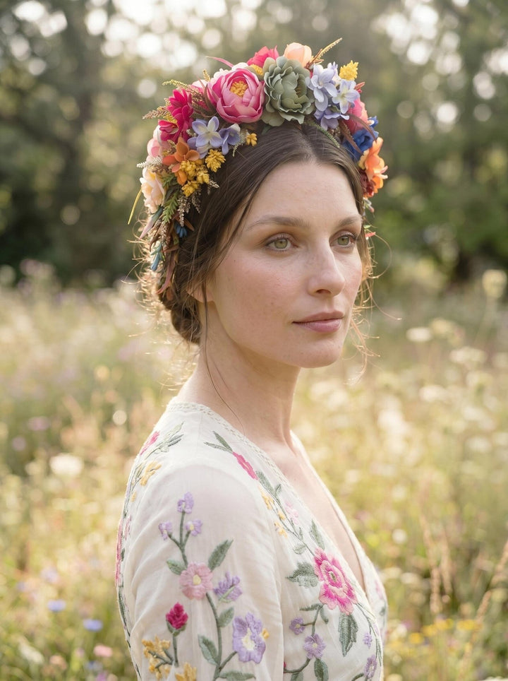 Colorful Floral Headband: Summer Wedding Bridal Headpiece – handmade floral hair accessory by magaela