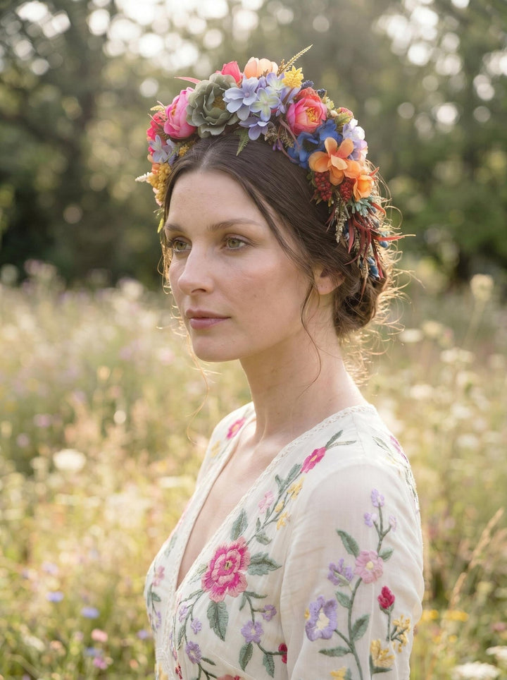 Colorful Floral Headband: Summer Wedding Bridal Headpiece – handmade floral hair accessory by magaela