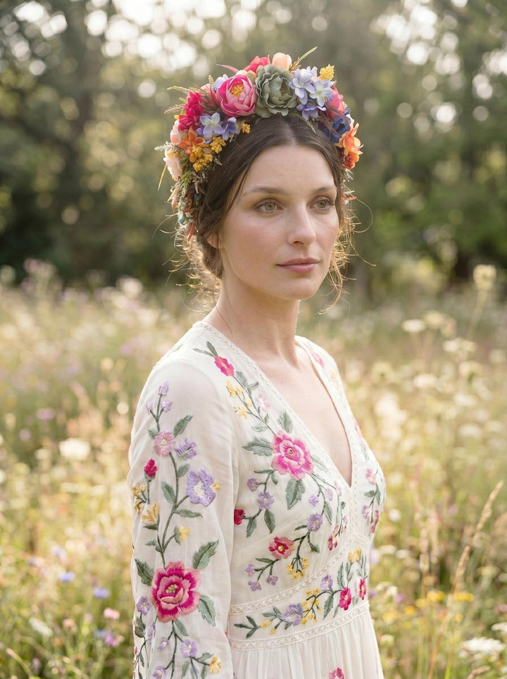 Colorful Floral Headband: Summer Wedding Bridal Headpiece – handmade floral hair accessory by magaela