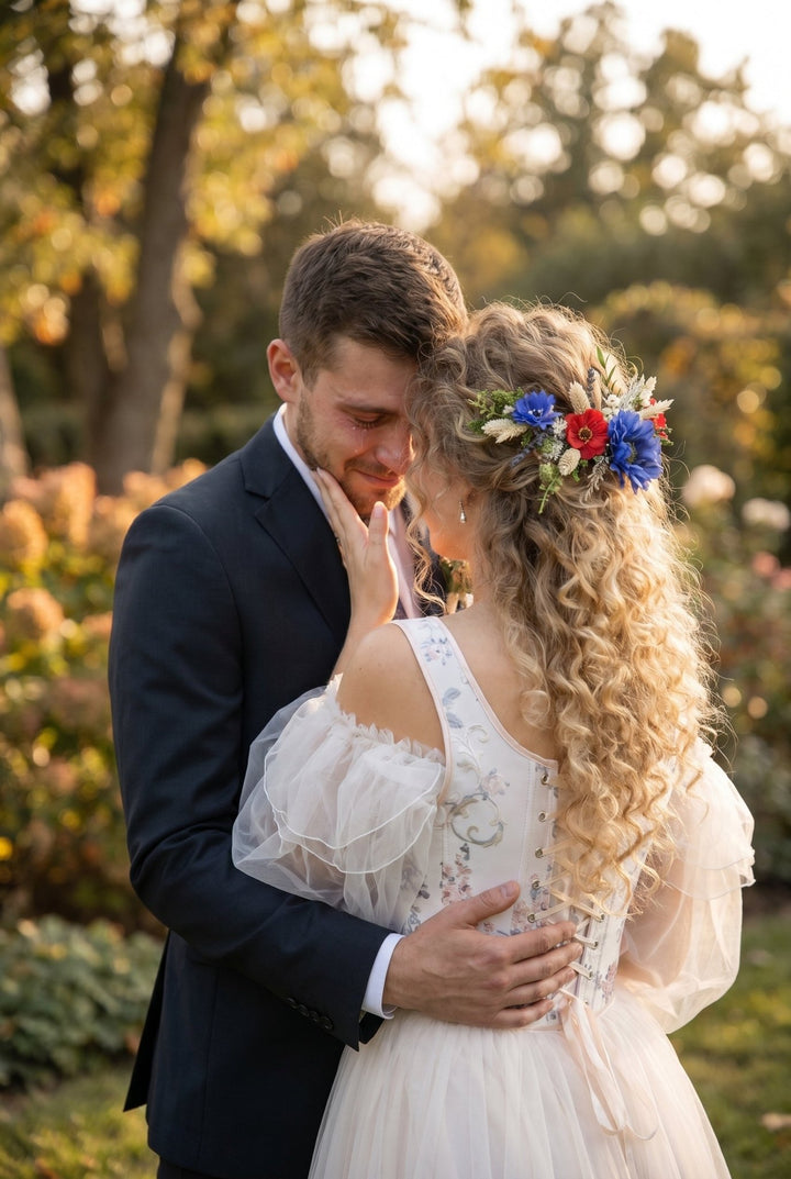 Meadow Wedding Hair Vine – Poppy & Cornflower Bridal Hair Comb – handmade floral hair accessory by magaela