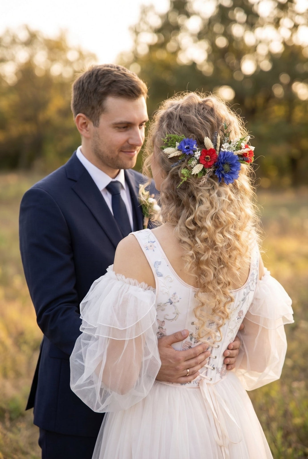 Meadow Wedding Hair Vine – Poppy & Cornflower Bridal Hair Comb – handmade floral hair accessory by magaela