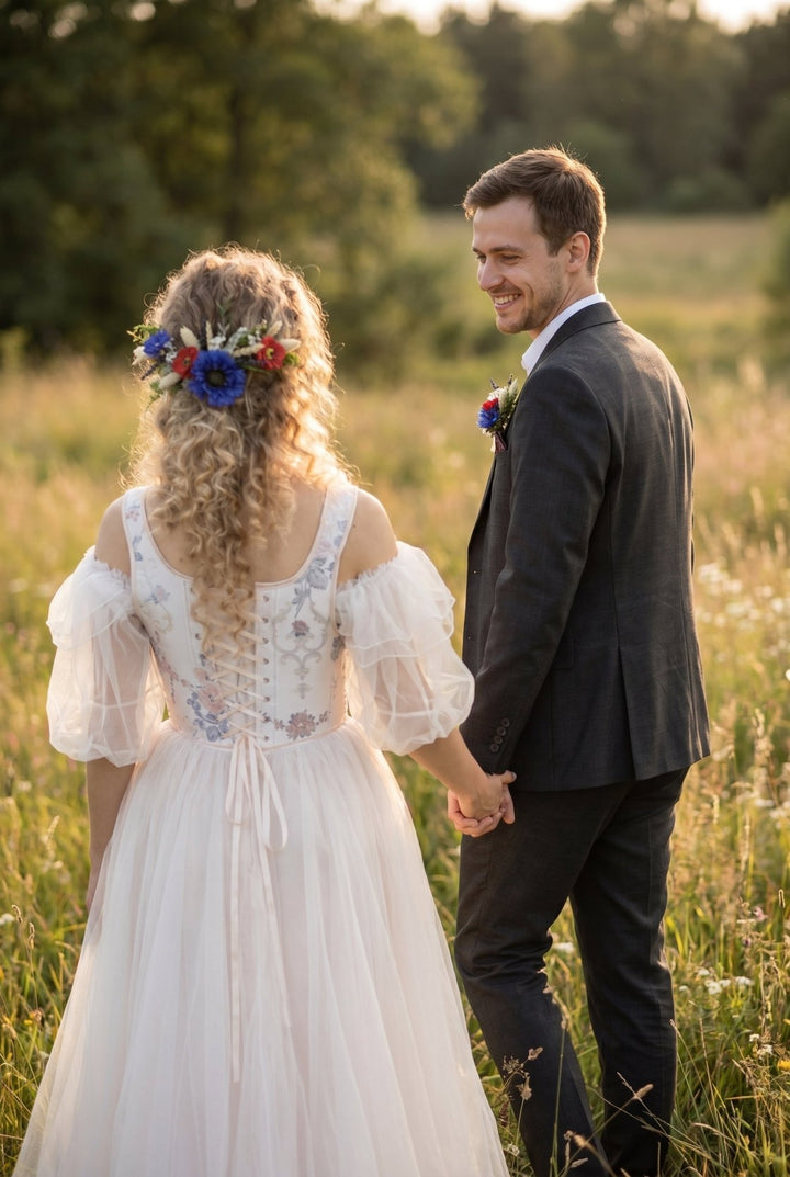 Meadow Wedding Hair Vine – Poppy & Cornflower Bridal Hair Comb – handmade floral hair accessory by magaela