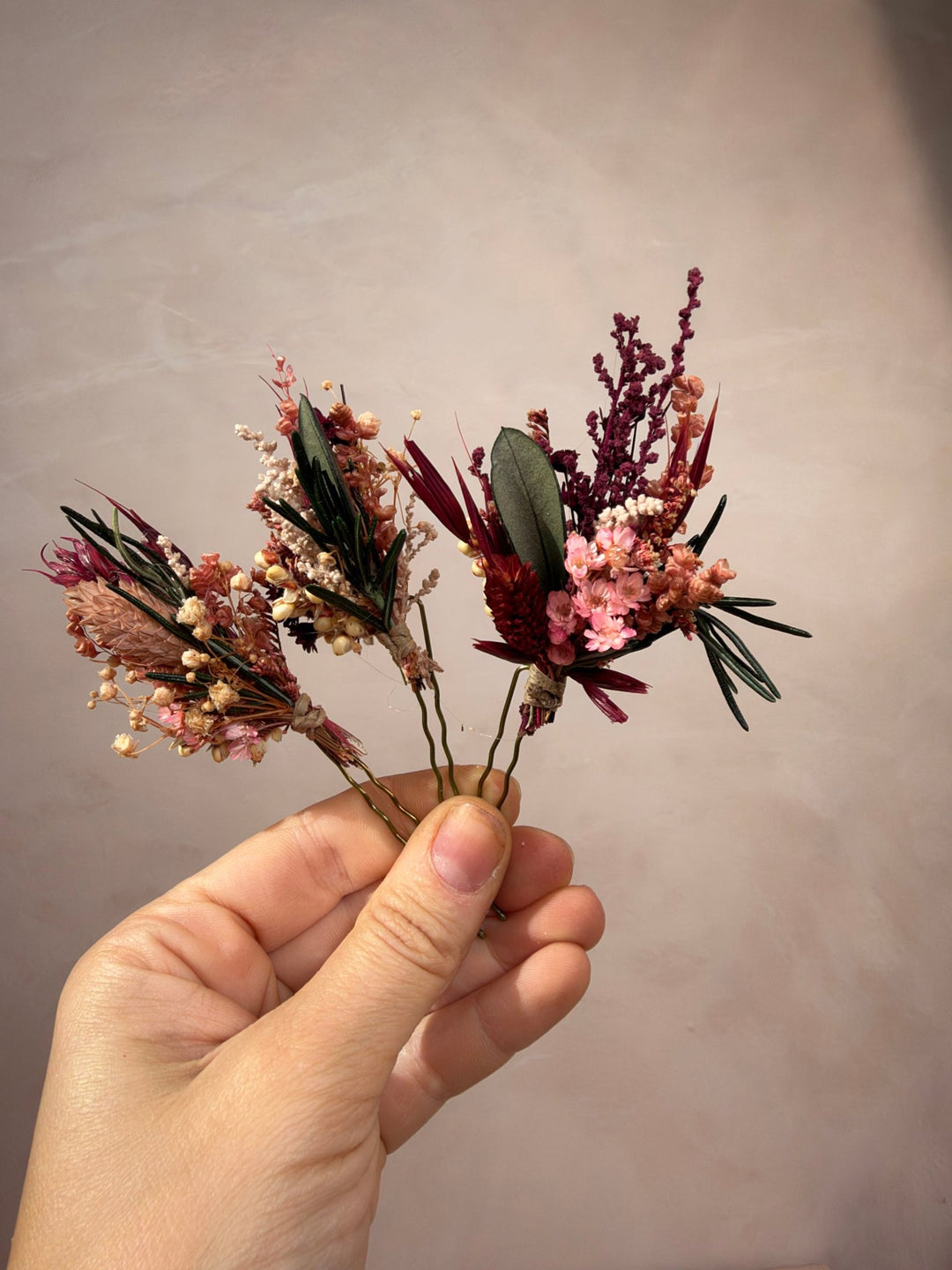 Burgundy and Blush Flower Hair Pins | Bridal Hair Accessories – handmade floral hair accessory by magaela