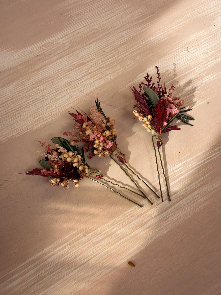 Burgundy and Blush Flower Hair Pins | Bridal Hair Accessories – handmade floral hair accessory by magaela