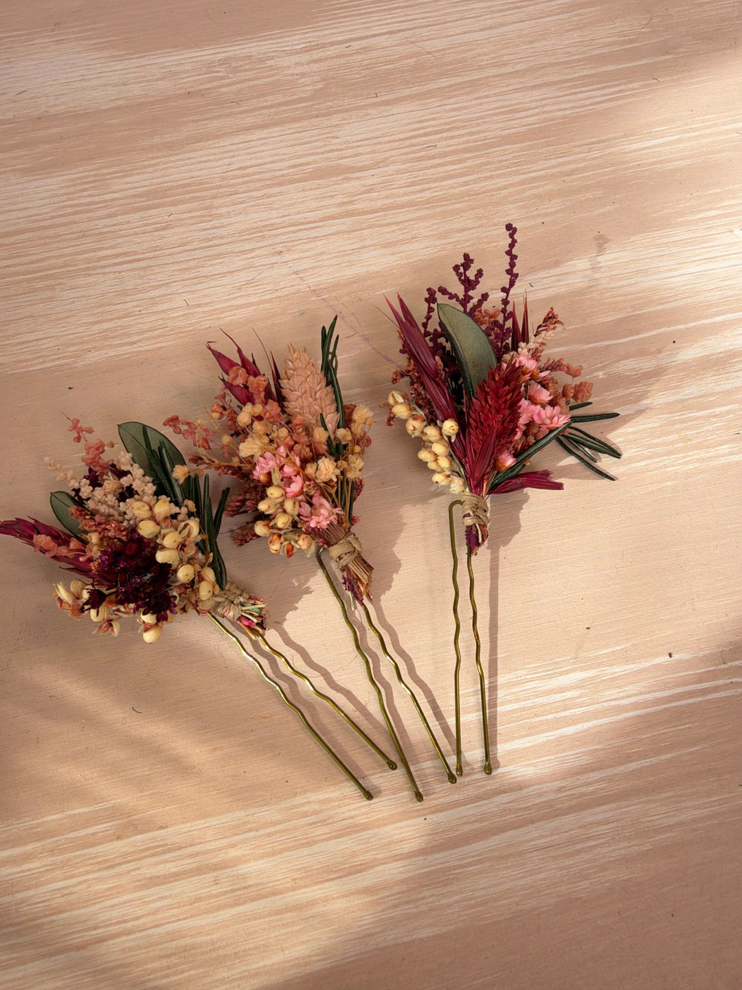 Burgundy and Blush Flower Hair Pins | Bridal Hair Accessories – handmade floral hair accessory by magaela