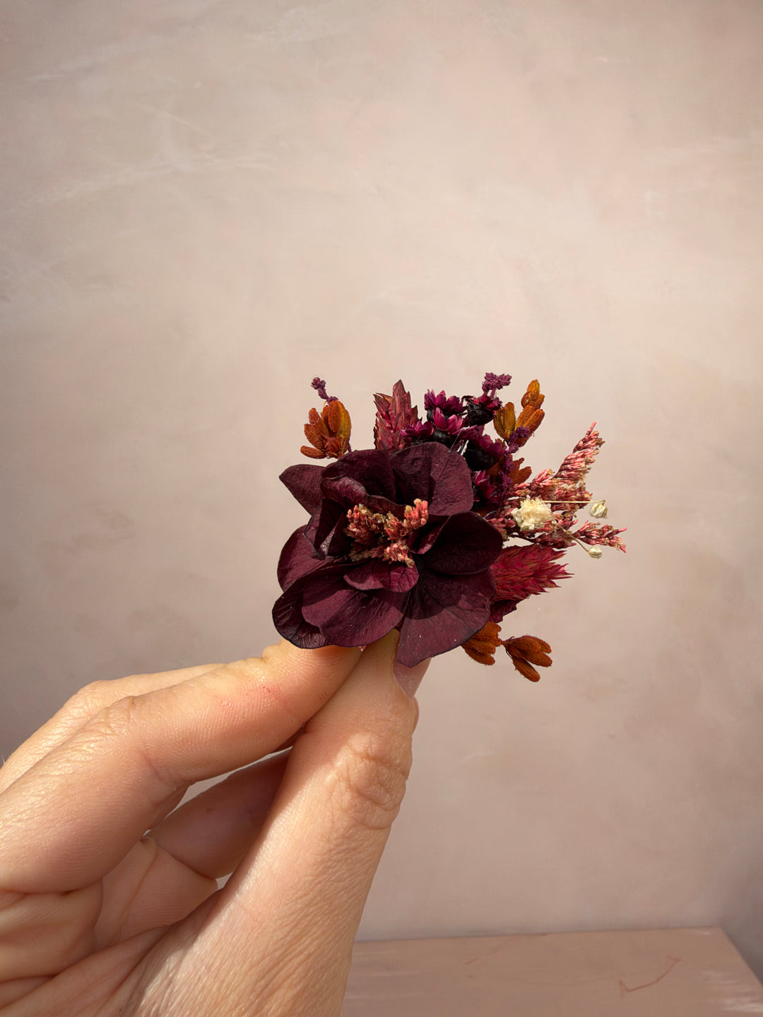 Burgundy Hydrangea Flower Ring | Adjustable Natural Bridal Ring
