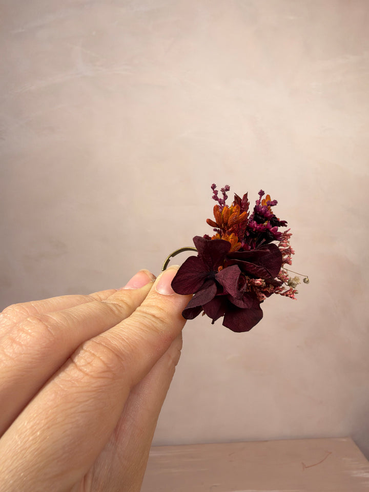 Burgundy Hydrangea Flower Ring | Adjustable Natural Bridal Ring