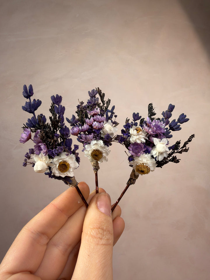 Lavender and White Gixie Flower Bobby Pins | Bridal Hair Accessory