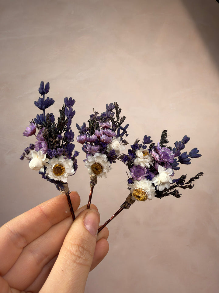 Lavender and White Gixie Flower Bobby Pins | Bridal Hair Accessory