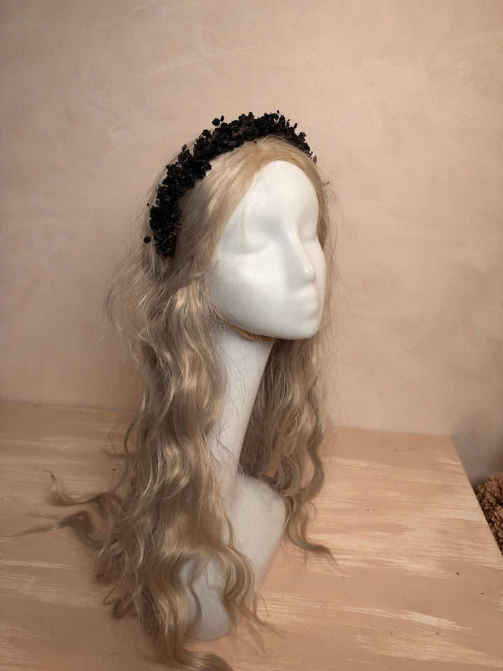 Zartes schwarzes Blumen-Stirnband | Schwarze Kollektion