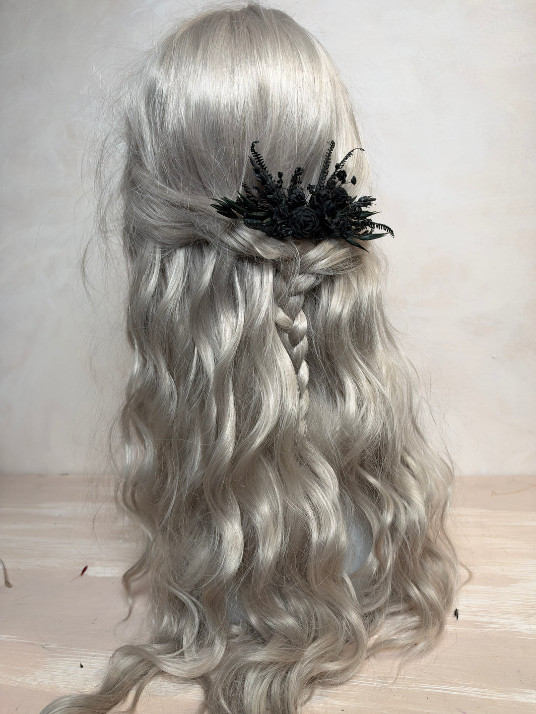 Haarkamm mit schwarzer Pfingstrose und Rose | Black Collection