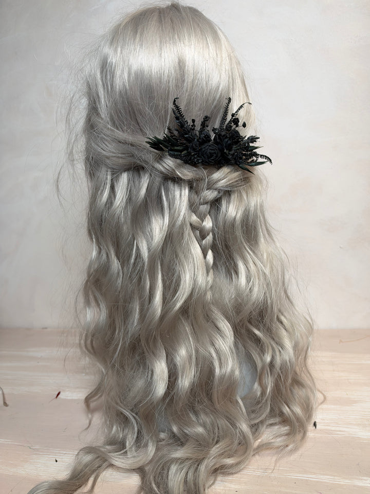 Haarkamm mit schwarzer Pfingstrose und Rose | Black Collection