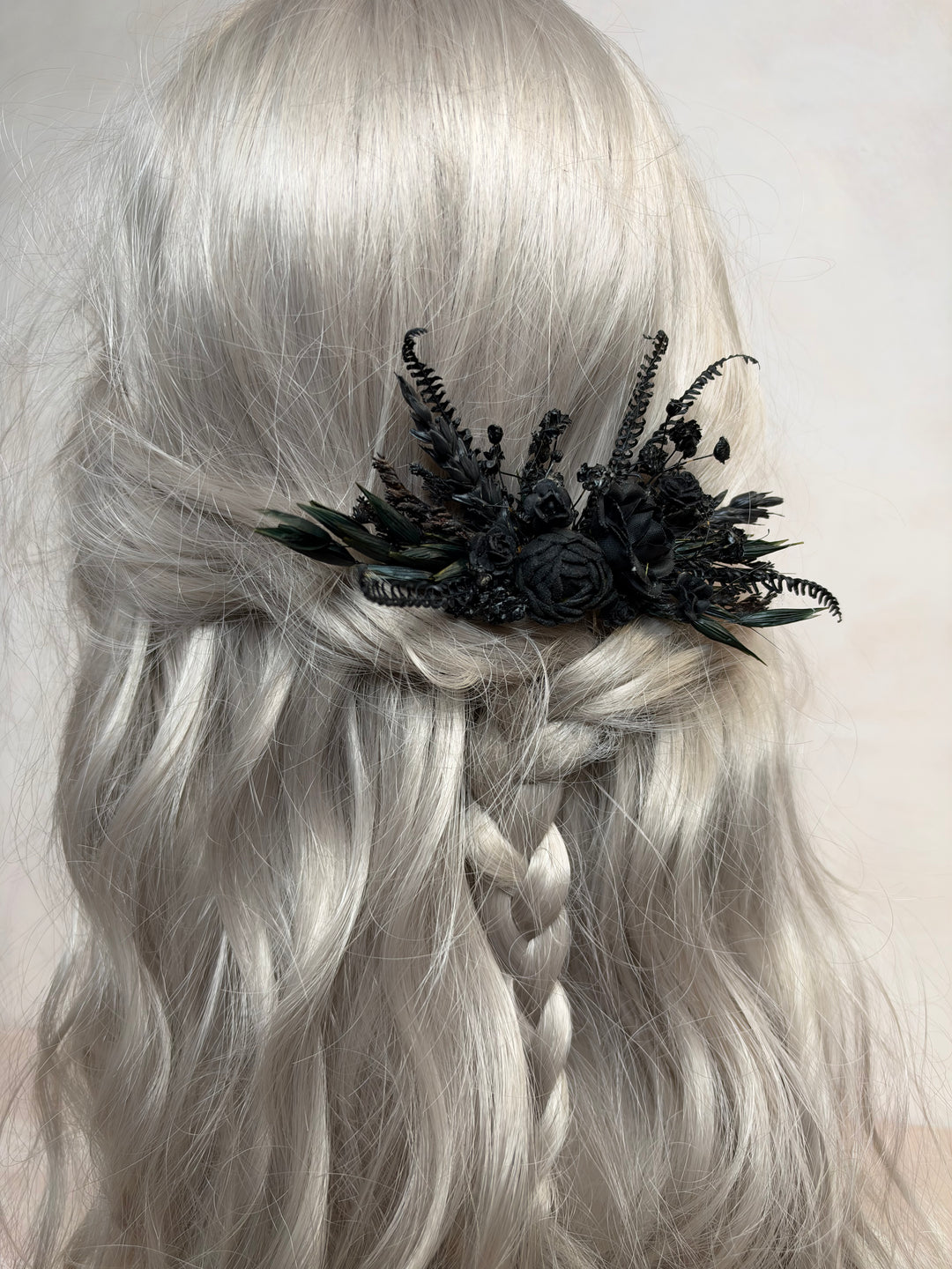 Haarkamm mit schwarzer Pfingstrose und Rose | Black Collection