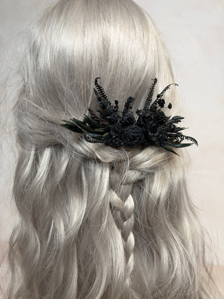 Haarkamm mit schwarzer Pfingstrose und Rose | Black Collection