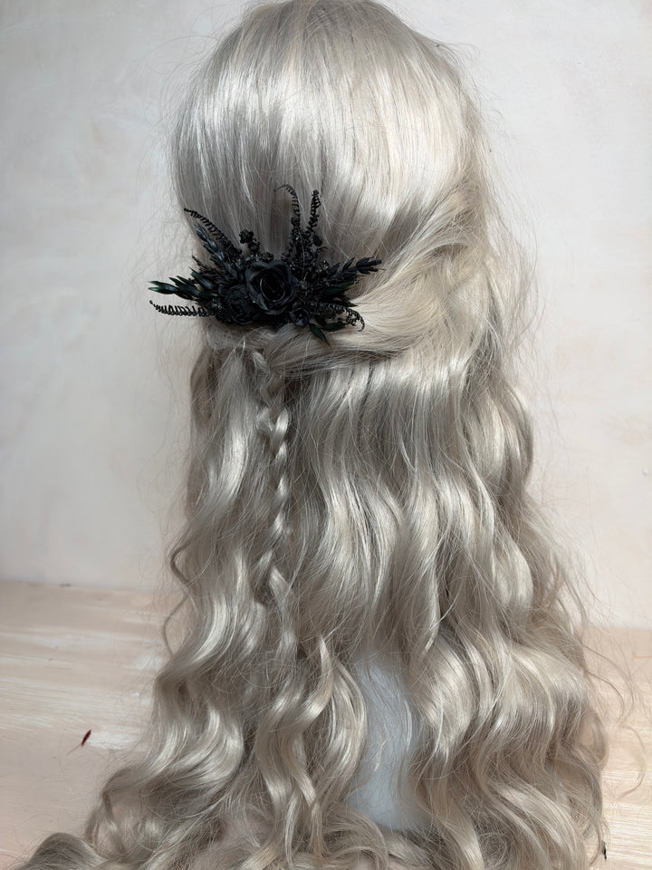Haarkamm mit schwarzer Pfingstrose und Rose | Black Collection