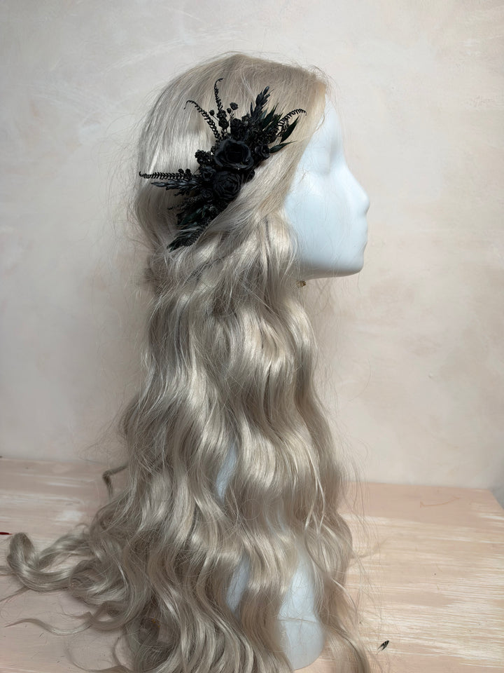 Haarkamm mit schwarzer Pfingstrose und Rose | Black Collection