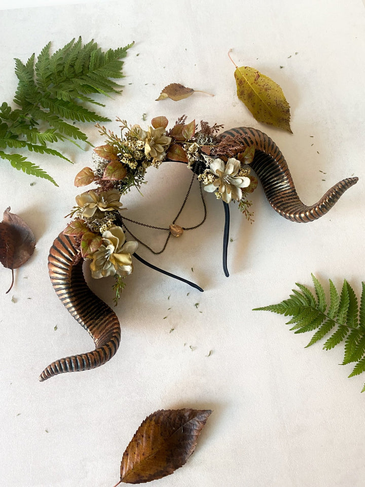 Natural Horns Crown: Pagan Headband – handmade floral hair accessory by magaela