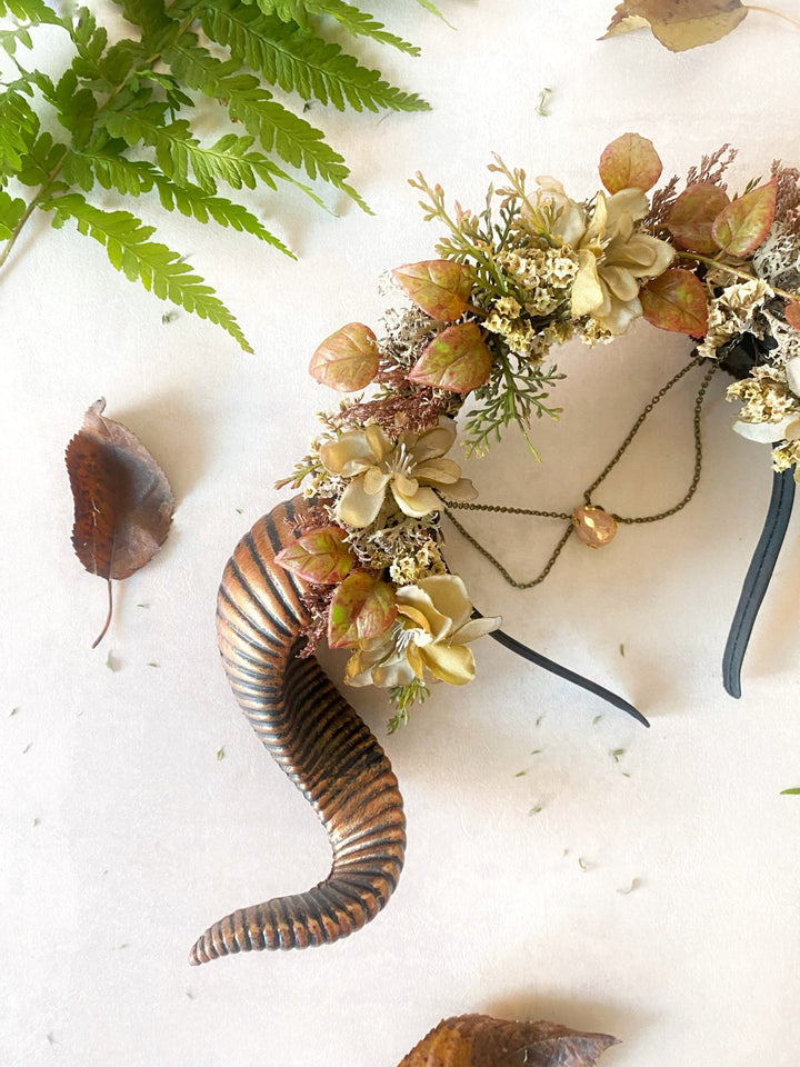 Natural Horns Crown: Pagan Headband – handmade floral hair accessory by magaela