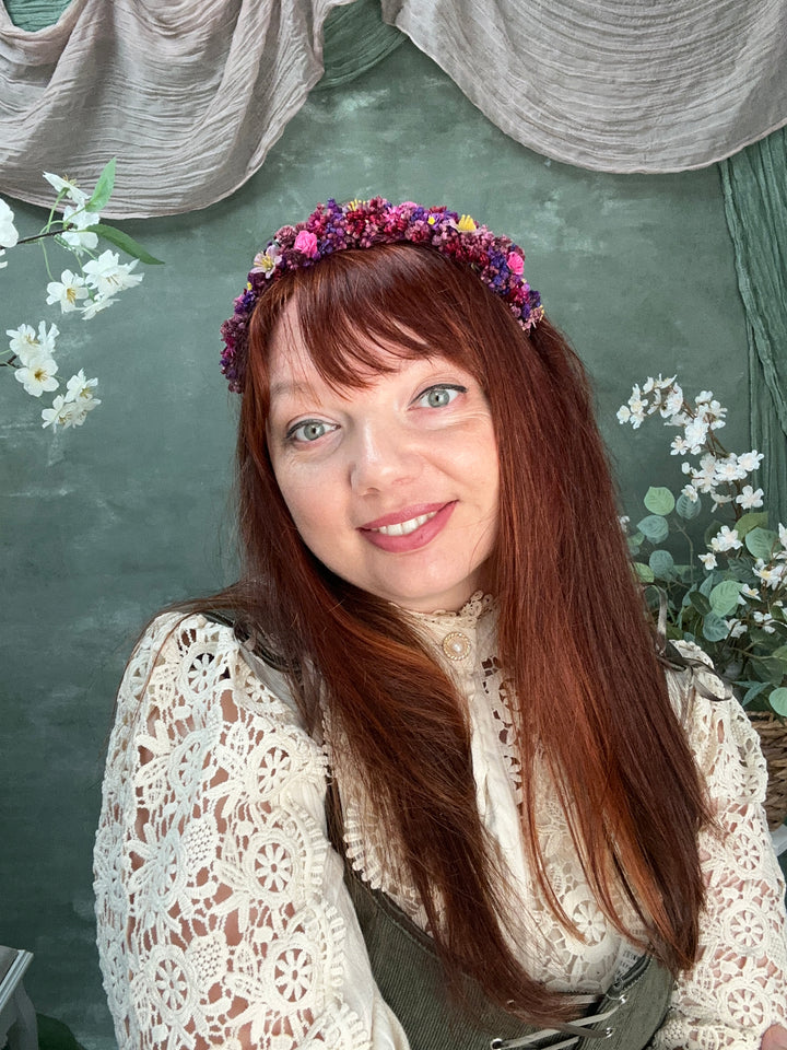 Floral Headband with Roses and Wildflowers | Fuchsia, Purple and Burgundy | Kids and Adults