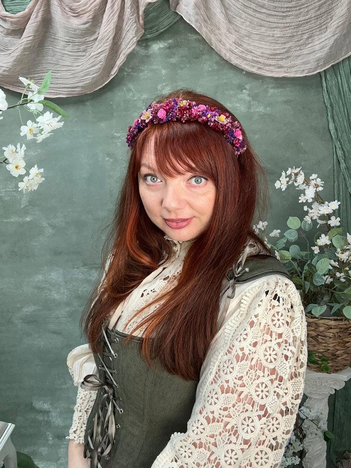 Floral Headband with Roses and Wildflowers | Fuchsia, Purple and Burgundy | Kids and Adults