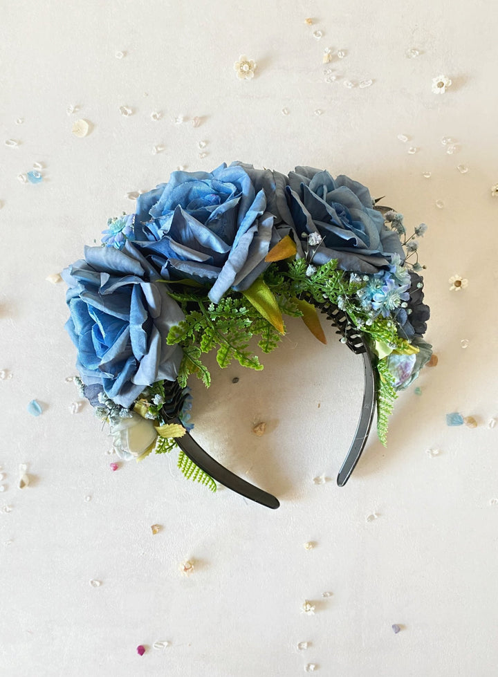 Blue flower headband: Double Sided Frida crown – handmade floral hair accessory by magaela