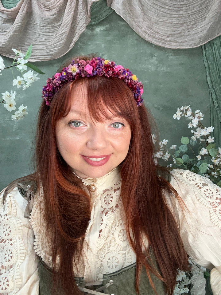 Floral Headband with Roses and Wildflowers | Fuchsia, Purple and Burgundy | Kids and Adults