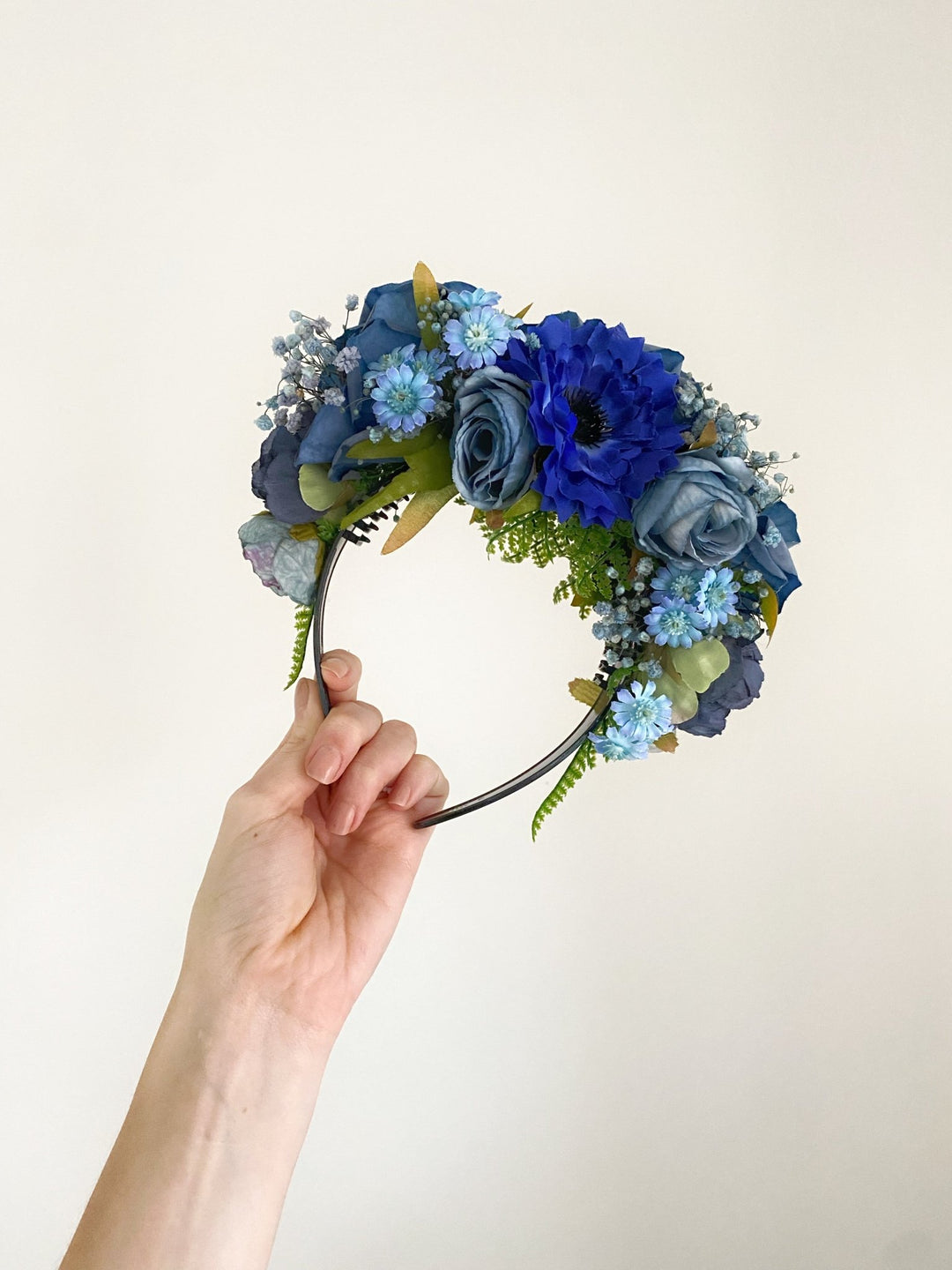Blue flower headband: Double Sided Frida crown – handmade floral hair accessory by magaela