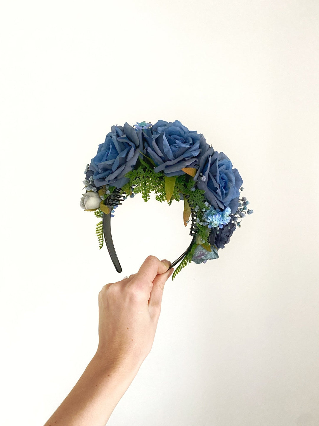 Blue flower headband: Double Sided Frida crown – handmade floral hair accessory by magaela