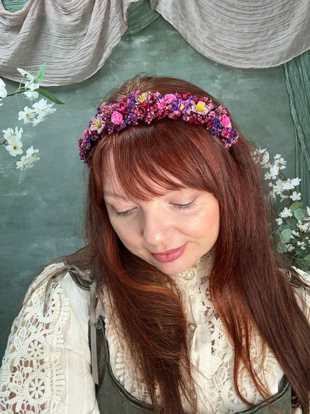 Floral Headband with Roses and Wildflowers | Fuchsia, Purple and Burgundy | Kids and Adults