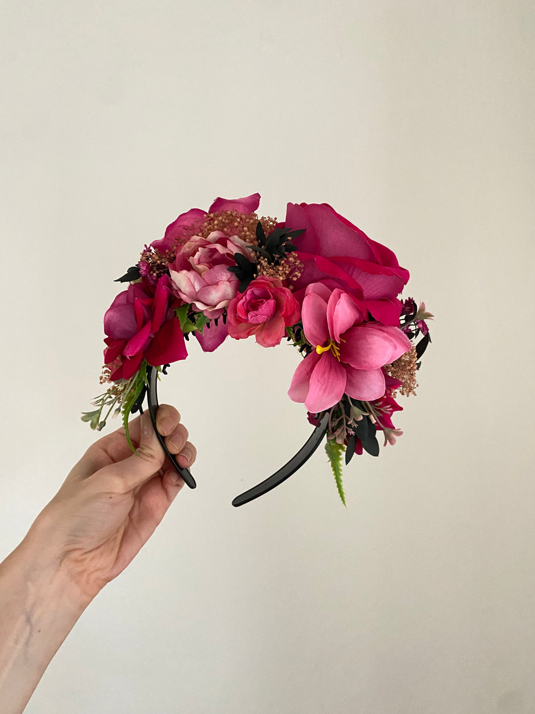 Pink lily floral headband: Double Sided Frida crown
