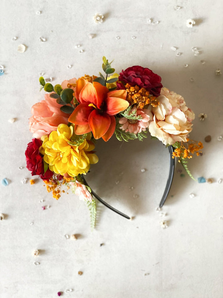 Summer floral headband: Double Sided Frida crown – handmade floral hair accessory by magaela