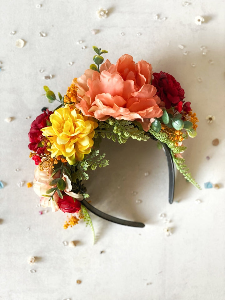 Summer floral headband: Double Sided Frida crown – handmade floral hair accessory by magaela