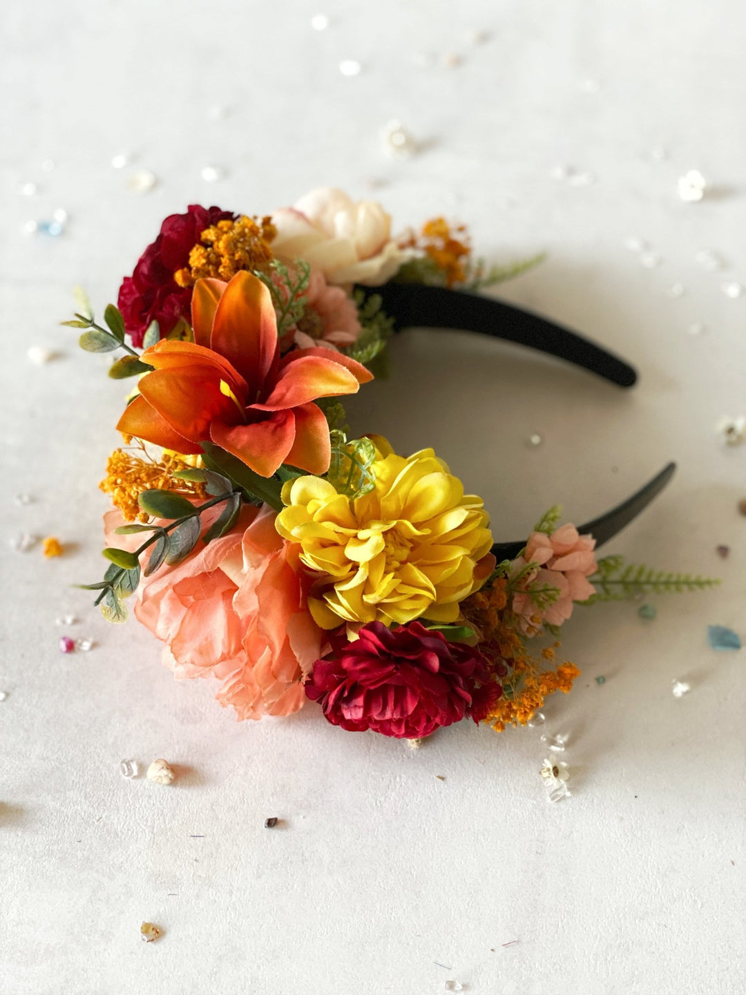 Summer floral headband: Double Sided Frida crown – handmade floral hair accessory by magaela