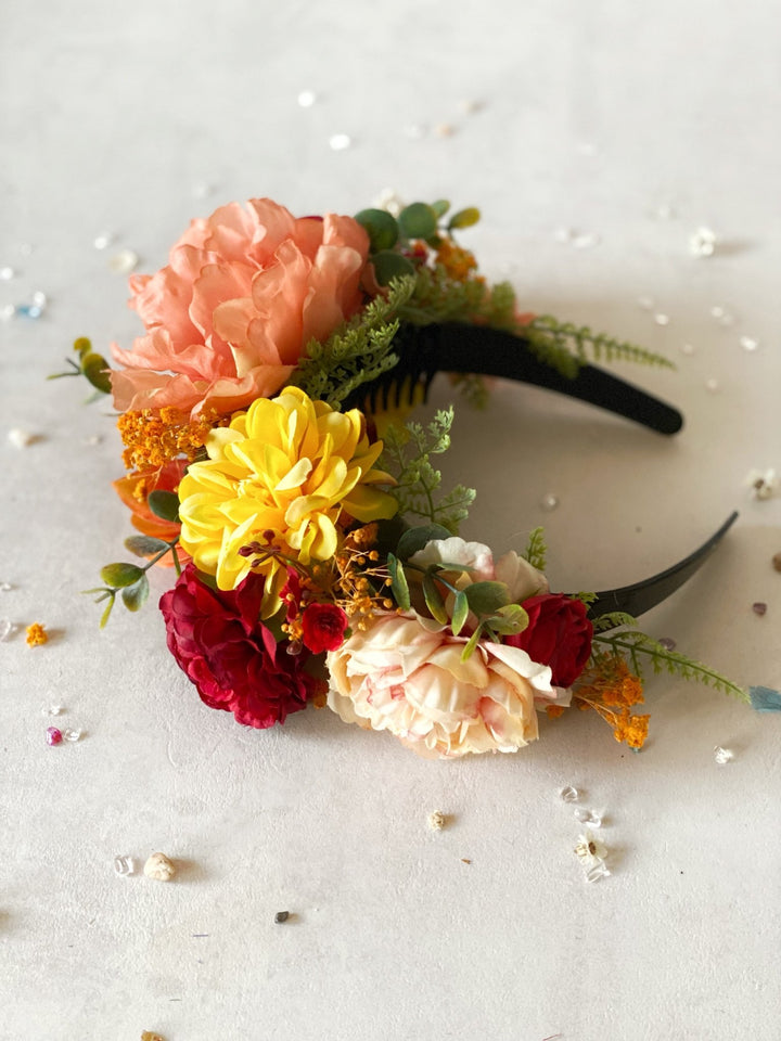 Summer floral headband: Double Sided Frida crown – handmade floral hair accessory by magaela
