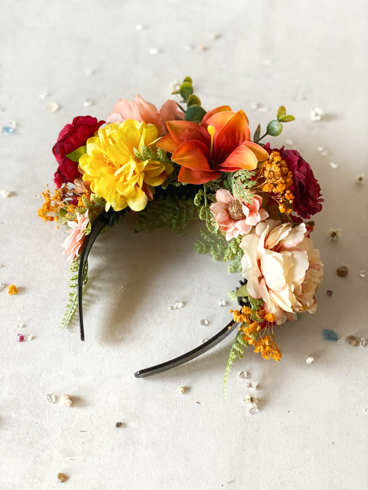 Summer floral headband: Double Sided Frida crown – handmade floral hair accessory by magaela