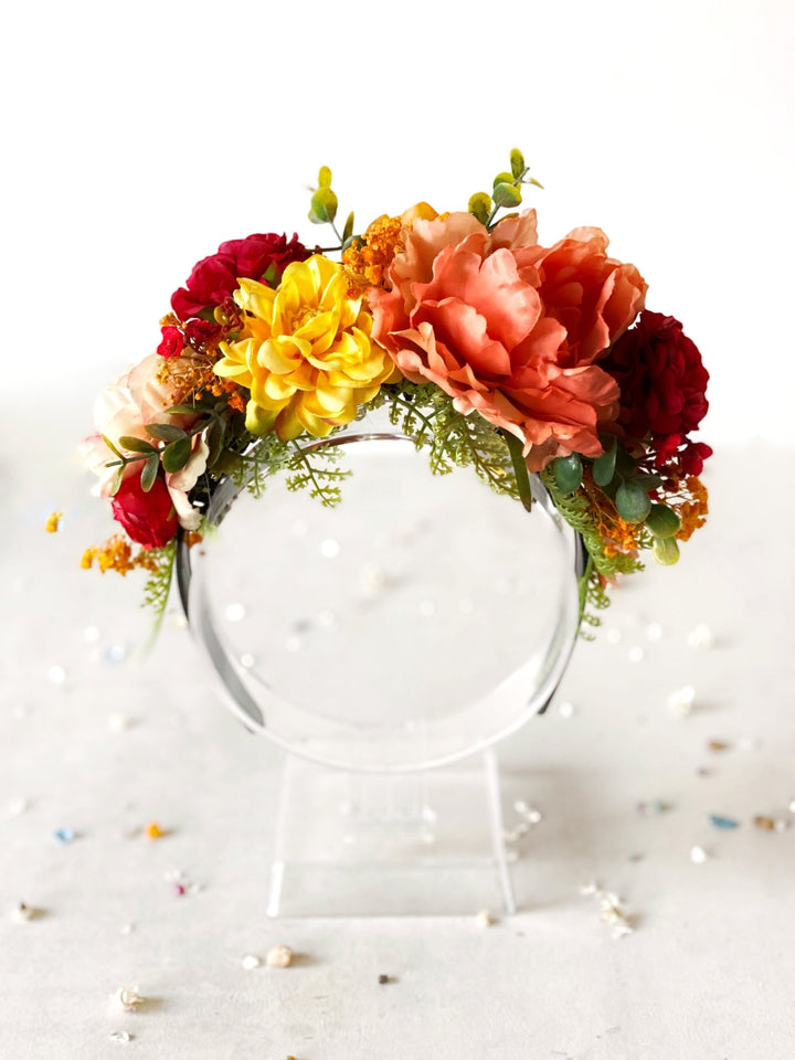 Summer floral headband: Double Sided Frida crown – handmade floral hair accessory by magaela