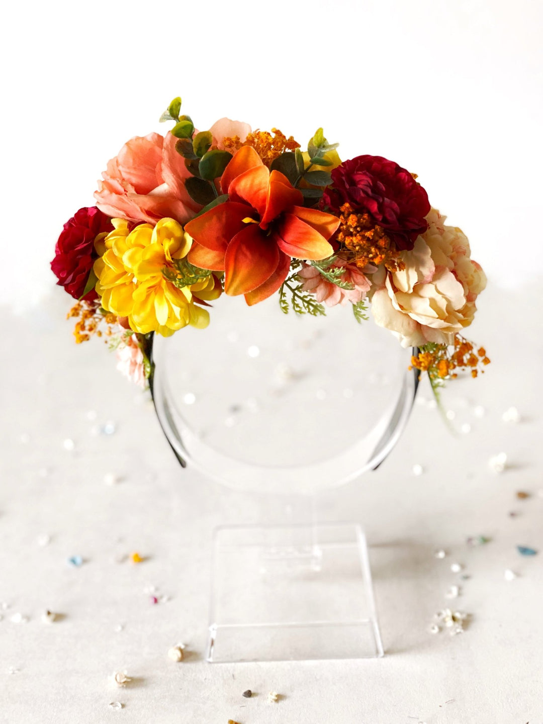 Summer floral headband: Double Sided Frida crown – handmade floral hair accessory by magaela