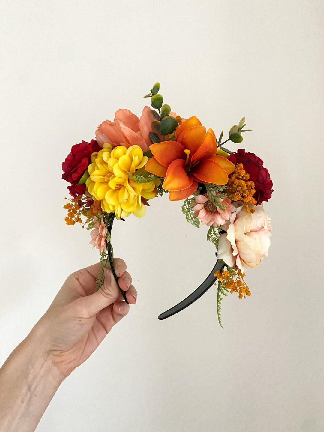 Summer floral headband: Double Sided Frida crown – handmade floral hair accessory by magaela