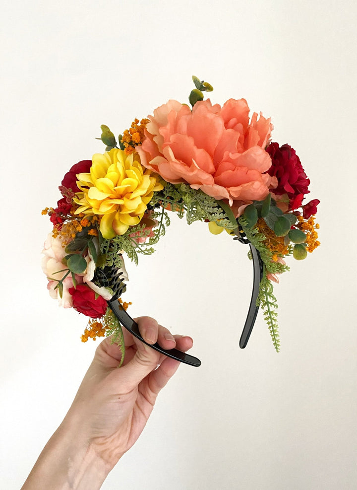 Summer floral headband: Double Sided Frida crown – handmade floral hair accessory by magaela