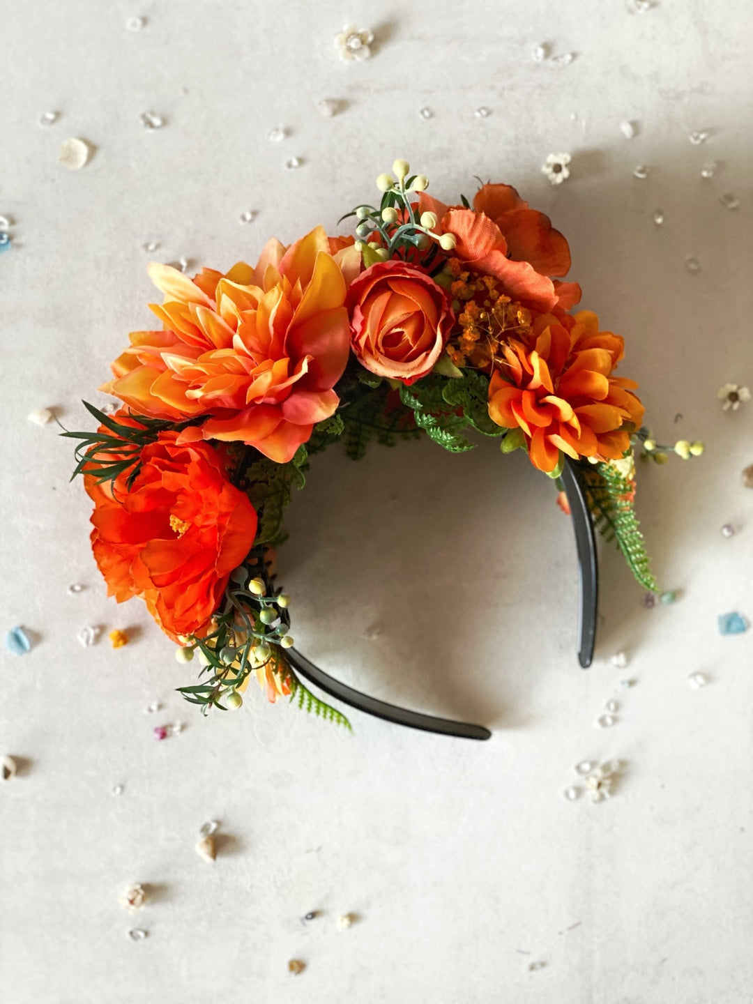 Terracotta boho floral headband: Double Sided Frida crown – handmade floral hair accessory by magaela