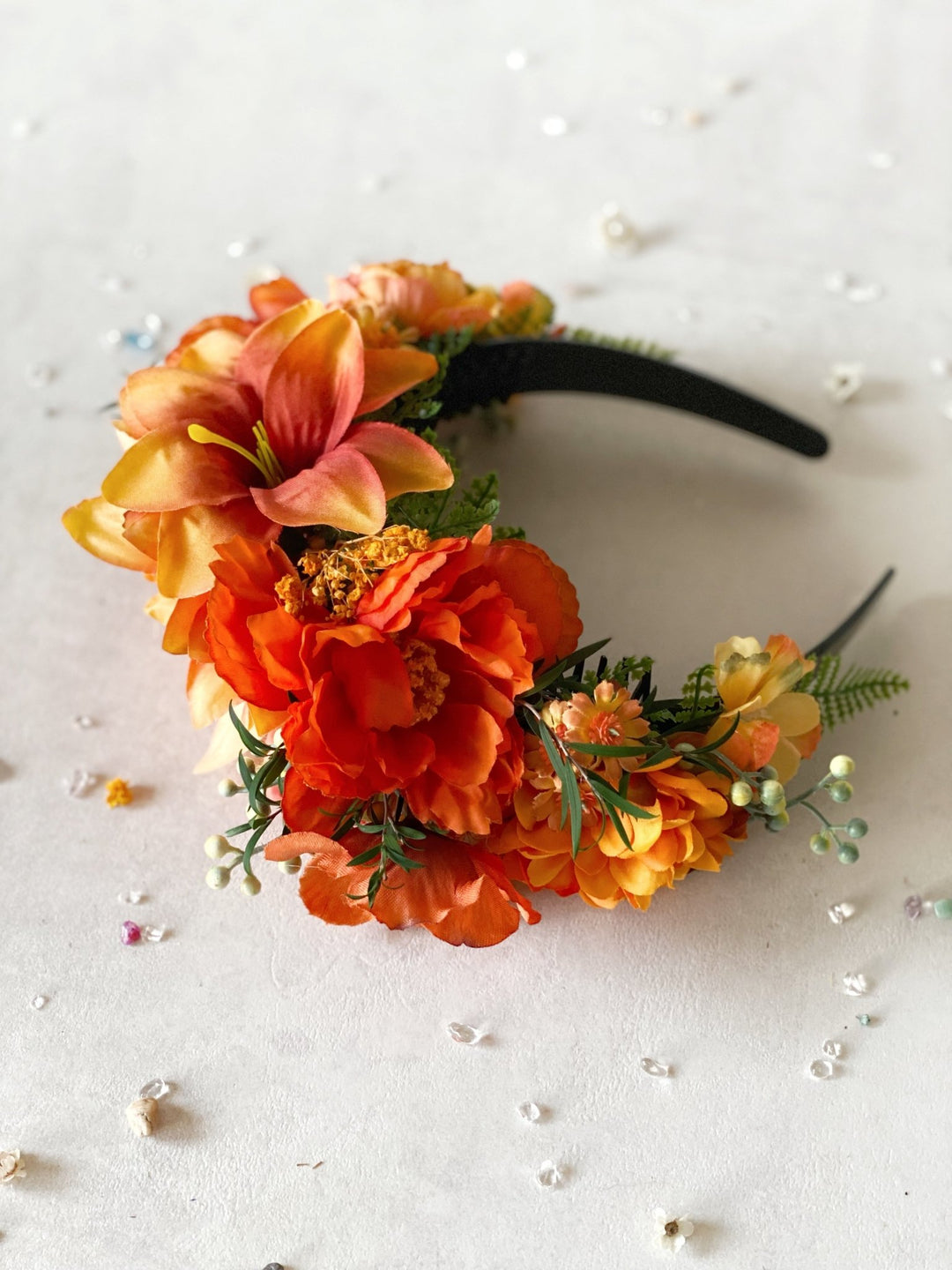 Terracotta boho floral headband: Double Sided Frida crown – handmade floral hair accessory by magaela