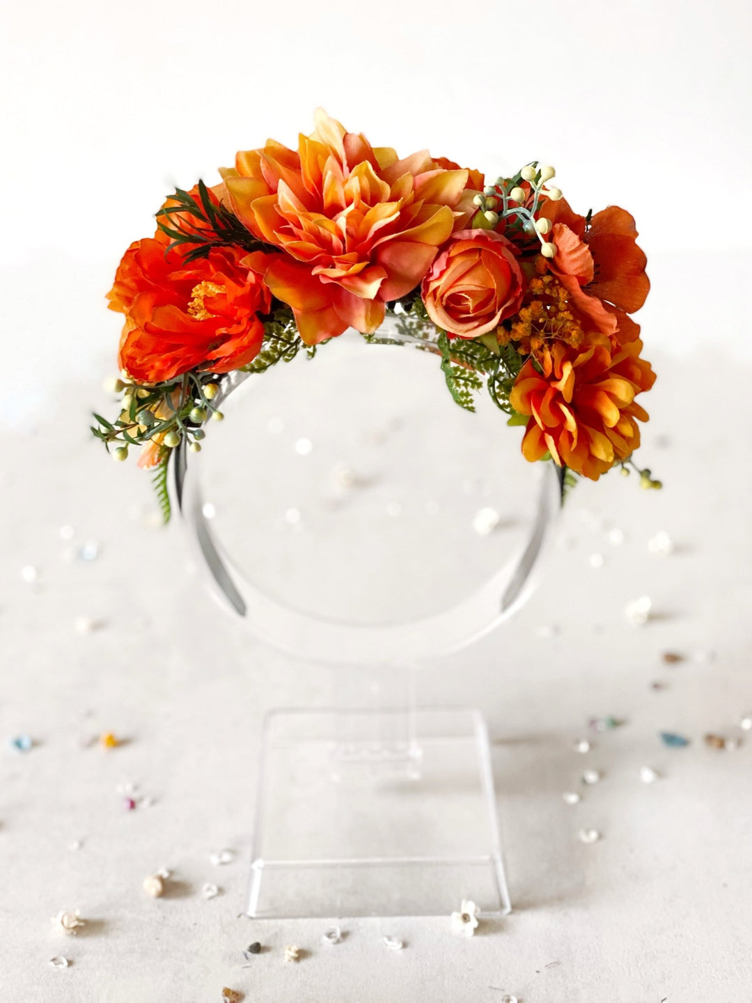 Terracotta boho floral headband: Double Sided Frida crown – handmade floral hair accessory by magaela