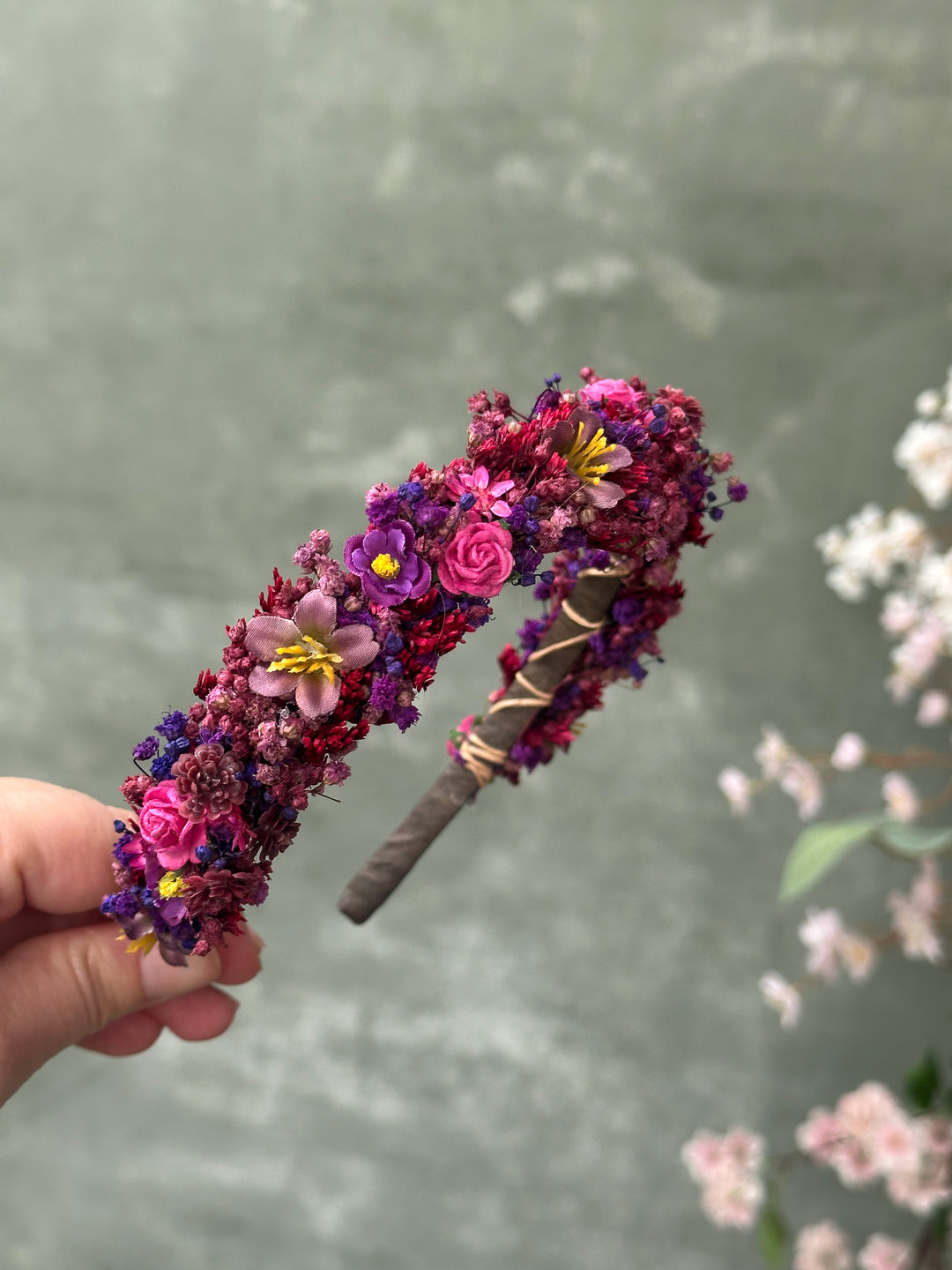 Floral Headband with Roses and Wildflowers | Fuchsia, Purple and Burgundy | Kids and Adults