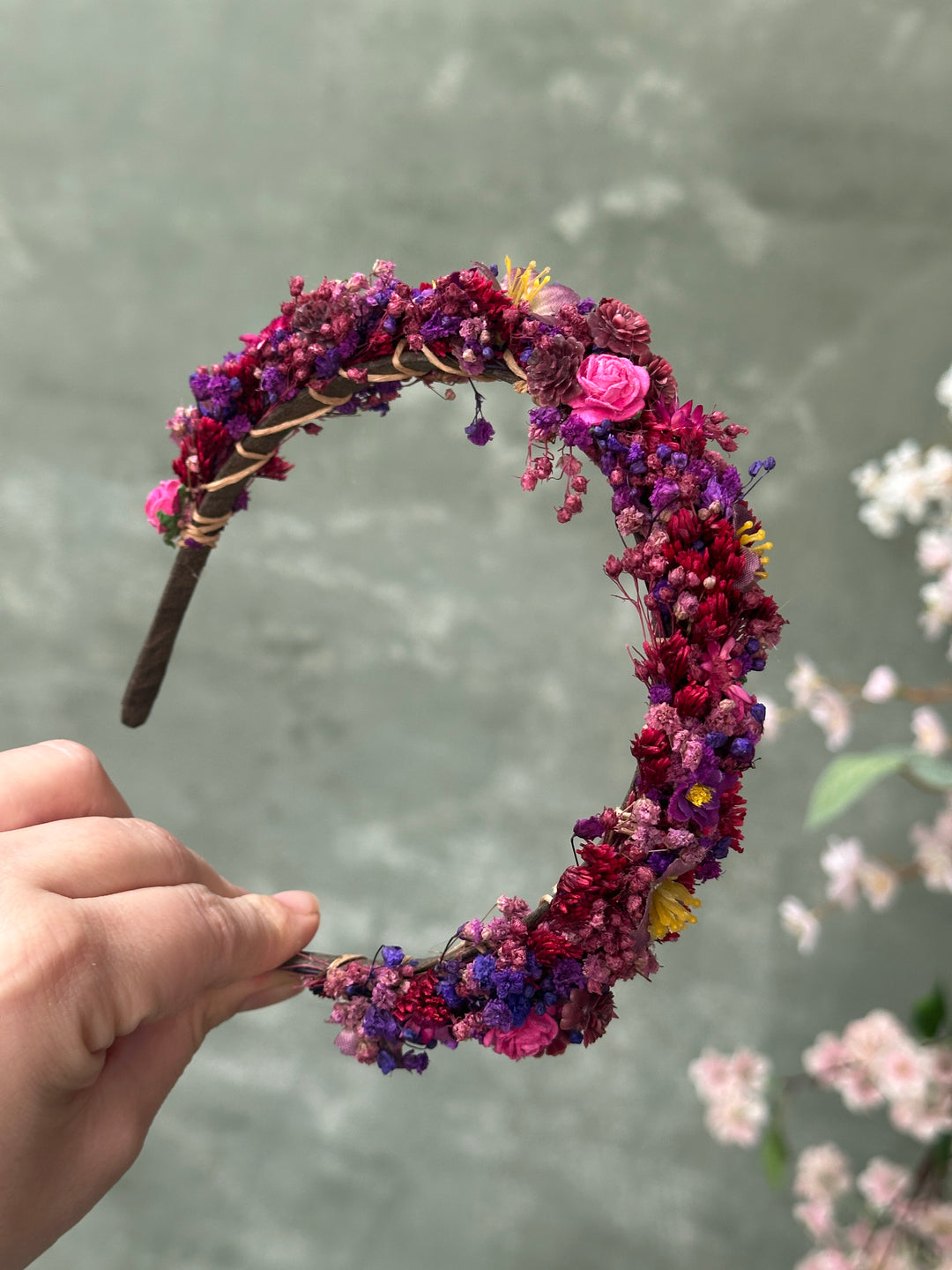 Floral Headband with Roses and Wildflowers | Fuchsia, Purple and Burgundy | Kids and Adults