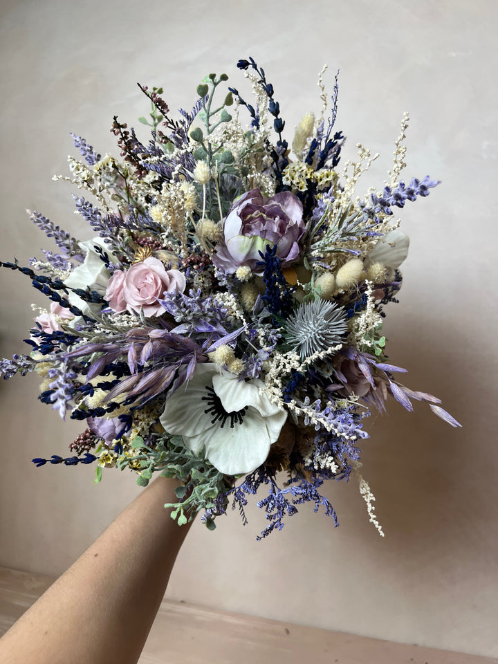 Lavender Wildflower Bridal Bouquet with Anemones and Roses - Flower Wedding Bouquet