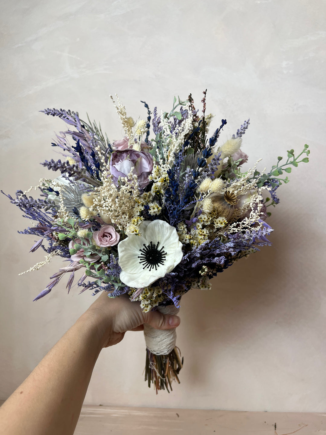 Lavender Wildflower Bridal Bouquet with Anemones and Roses - Flower Wedding Bouquet